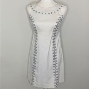Lilly Pulitzer Rare Jacqueline White and Metalli Silver Embroidered Dres…